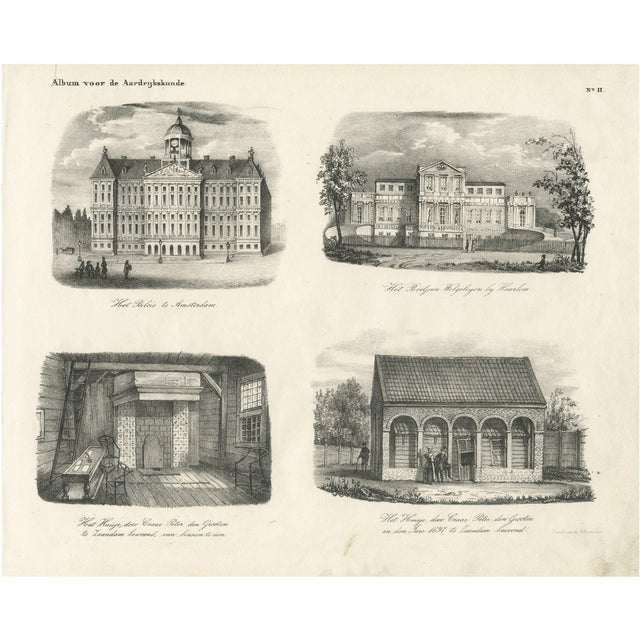 Amsterdam Royal Palace and Tsar Peter the Greats House, 1800s, Paper For Sale