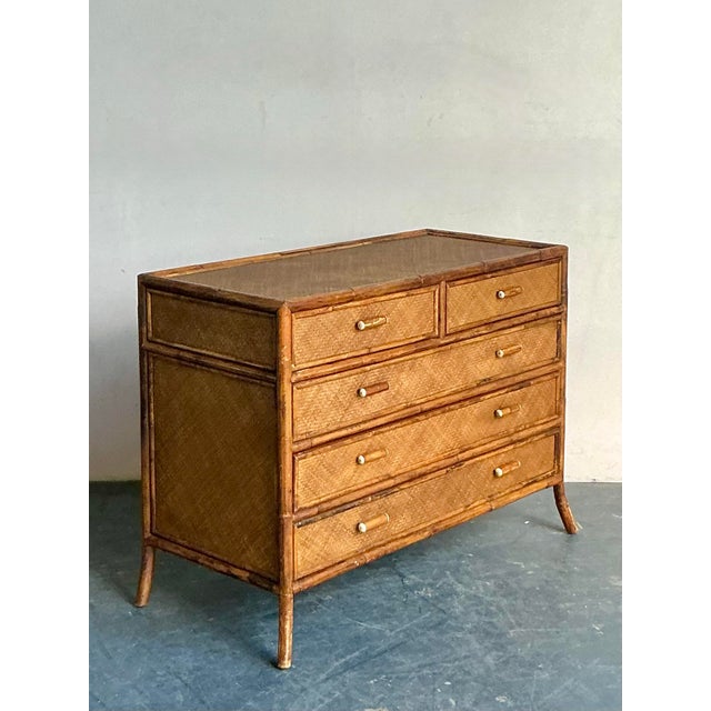 Wood Vintage Boho Rattan Trimmed Chest of Drawers For Sale - Image 7 of 12