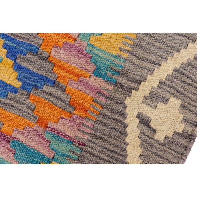 Rustic Kilim Gray Beige Hand-Woven Wool Rug 2'0'' X 2'11'' For Sale In New York - Image 6 of 9