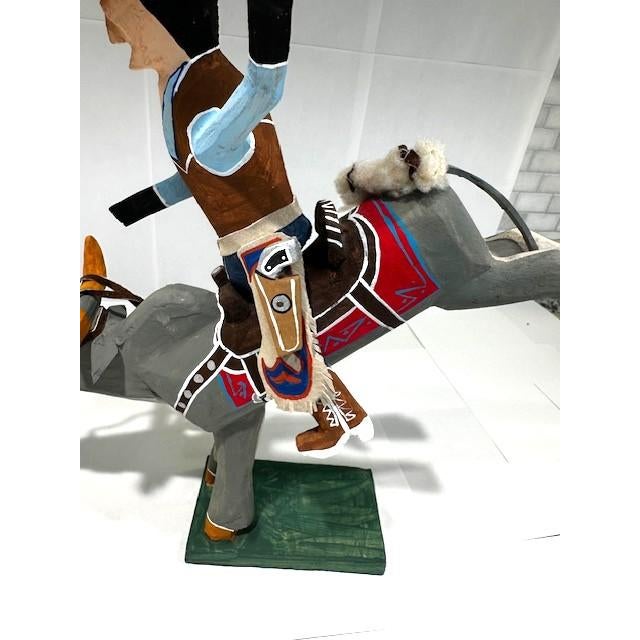 Delbert Buck Navajo Folk Art Wood Carving-Cowboy Bucking Bull Rider-Signed For Sale - Image 4 of 7