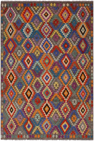 Bohemian Tribal Grey/Blue Hand-Woven Kilim Wool Rug - 7'0 X 9'8