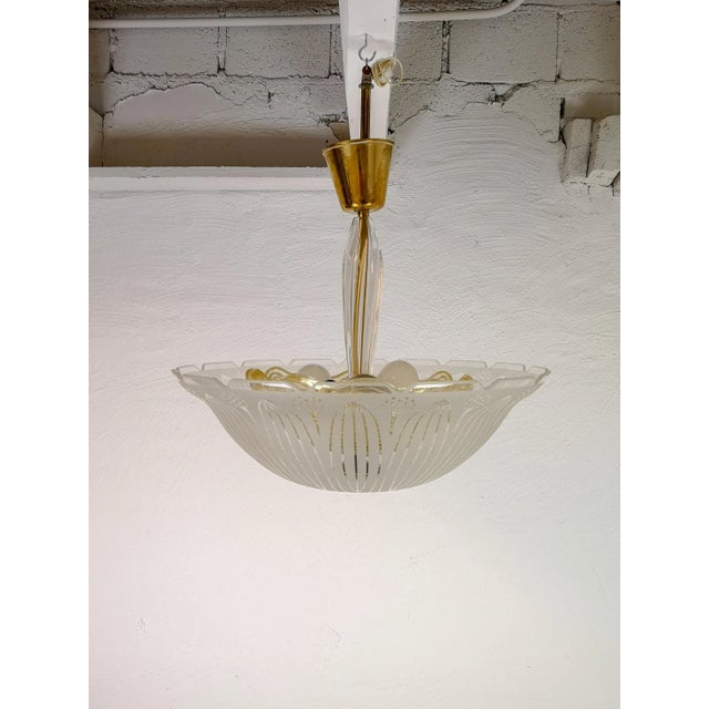 Mid-Century Modern Large Swedish Textured Glass Ceiling Lamp by Carl Fagerlund for Orrefors, 1950s For Sale - Image 3 of 11