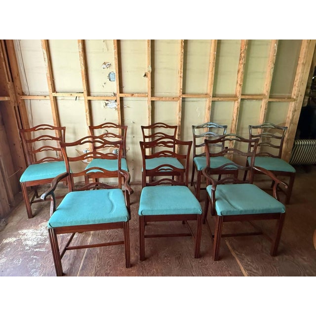 Chippendale Vintage Georgian Chippendale Style Bowl Back High Ladder Back Dining Chairs. Set of 8 For Sale - Image 3 of 17