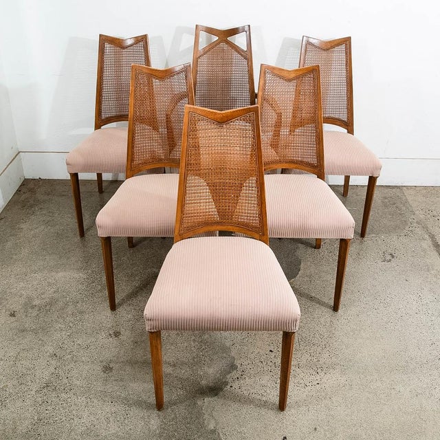 1960s Mid Century Modern Dining Chairs 6 Drexel Pinnacle Salmon Brown High Back Cane, Attributed For Sale - Image 10 of 11