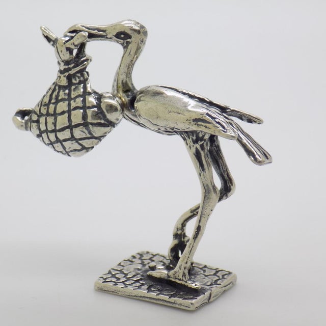 Vintage Italian Silver Stork with Baby Figurine, 1980s For Sale - Image 3 of 12