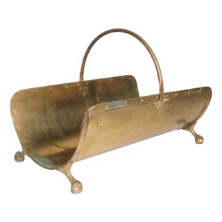 Vintage Brass Fireplace Log Holder For Sale