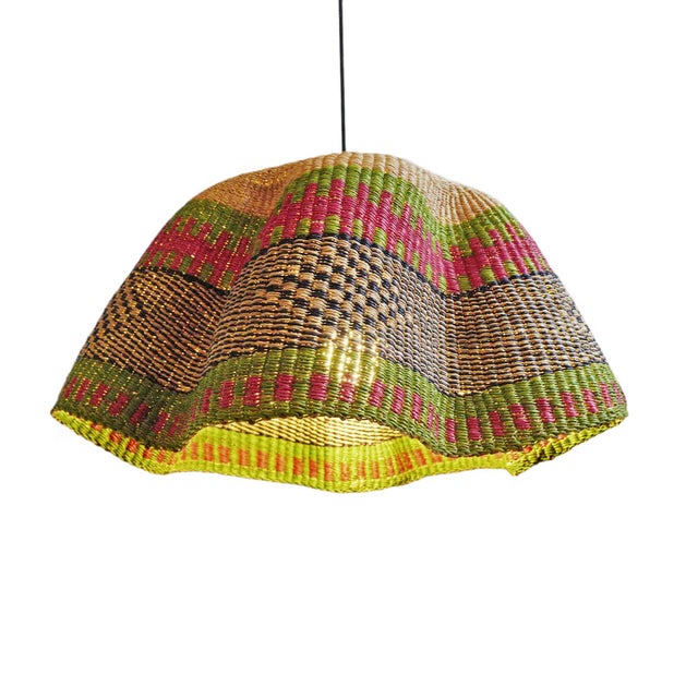 African Bolga Wave Basket Light Pendant For Sale - Image 3 of 6