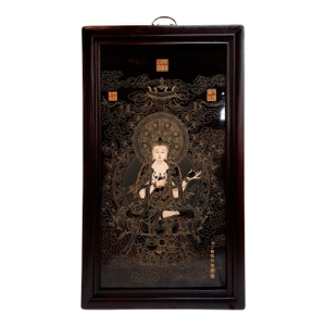 Chinese Porcelain Buddhist Temple Plaque Seated Kuan Yin