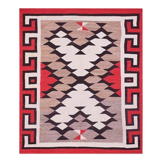 1920s Gray Geometric Tribal Antique American Navajo Rug 5'6" X 6'6" Flatweave Wool Carpet For Sale