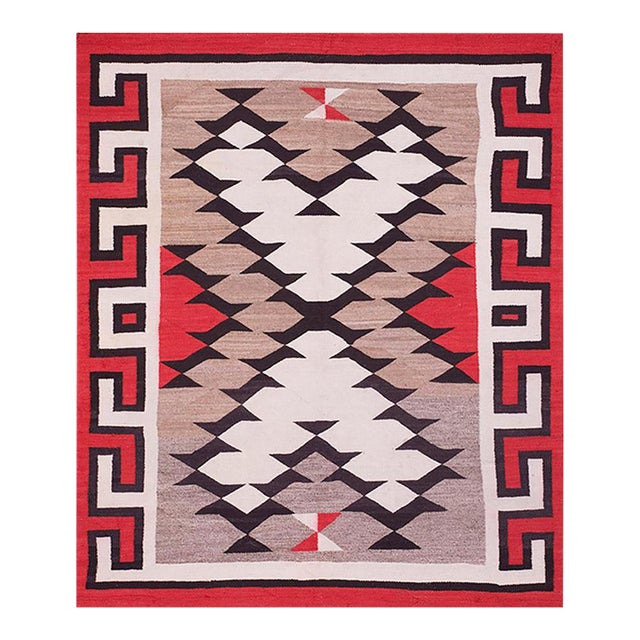 1920s Gray Geometric Tribal Antique American Navajo Rug 5'6" X 6'6" Flatweave Wool Carpet For Sale