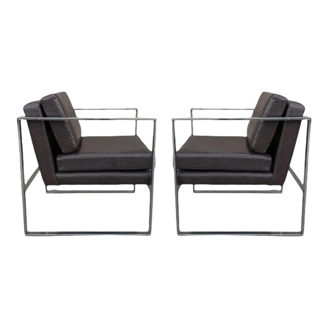 Faux Crocodile Milo Baughman Style Chairs - a Pair For Sale