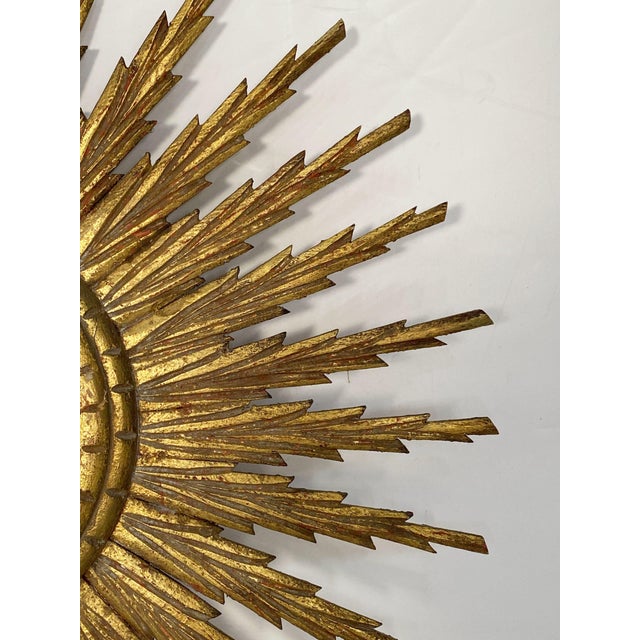 Wood French Gilt Sunburst or Starburst Mirror (Diameter 27 1/2) For Sale - Image 7 of 12