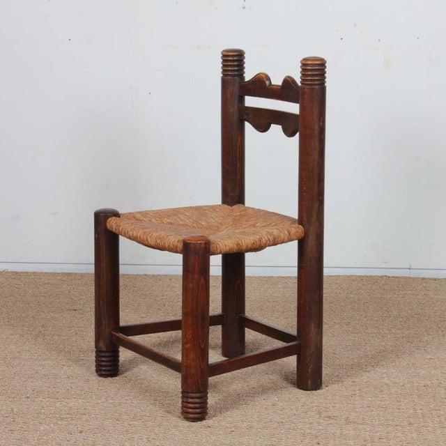 French Wood Straw-Seated Chairs, 1950s, Set of 4 For Sale - Image 6 of 9