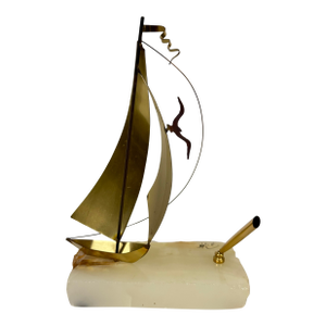 Mid 20th Century DeMott Brass Sailboat and Penholder on Onyx