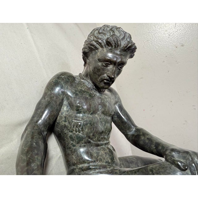 Antique 1800's Hand Carved Green Serpentine Marble the Dying Gaul Sculpture For Sale - Image 14 of 18