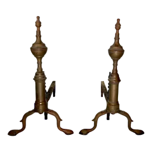 1940s Bennett Co. Chippendale Style Brass Andirons - a Pair