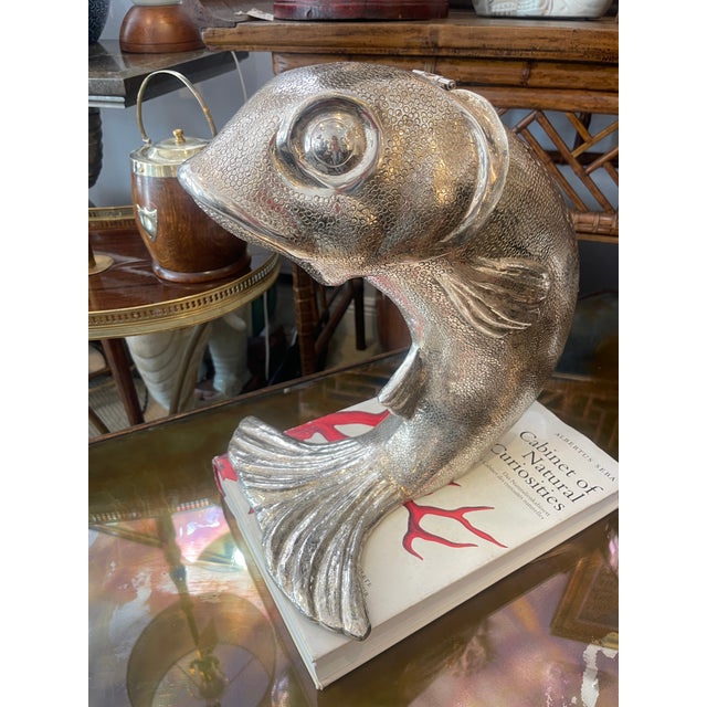 1970s Silver Fish Ice Bottle Cooler, Huge, Italian Silver Plate For Sale - Image 9 of 15