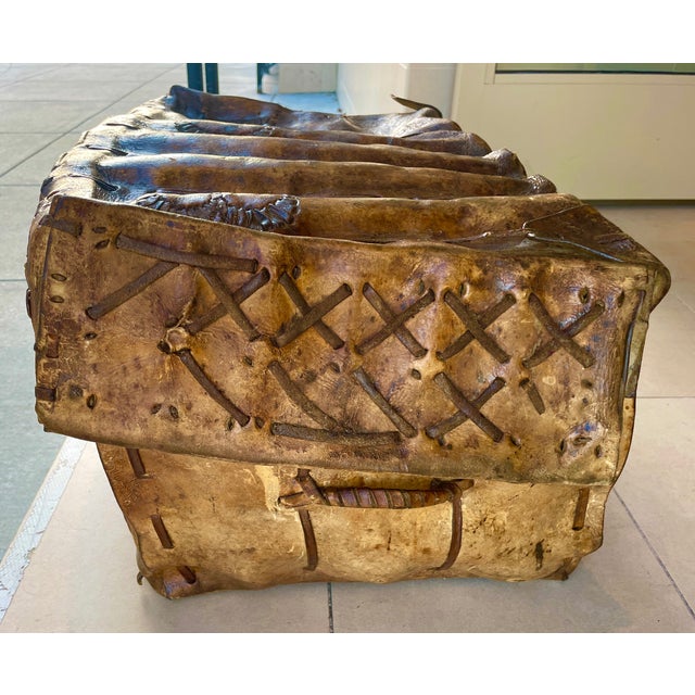 Spanish 19th C. Spanish Colonial Leather Petaca W/Iron Clasp For Sale - Image 3 of 8