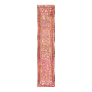 Multicolored Vintage Turkish Oushak Runner With Diamond Geometric Design 2'9"x14'2" For Sale