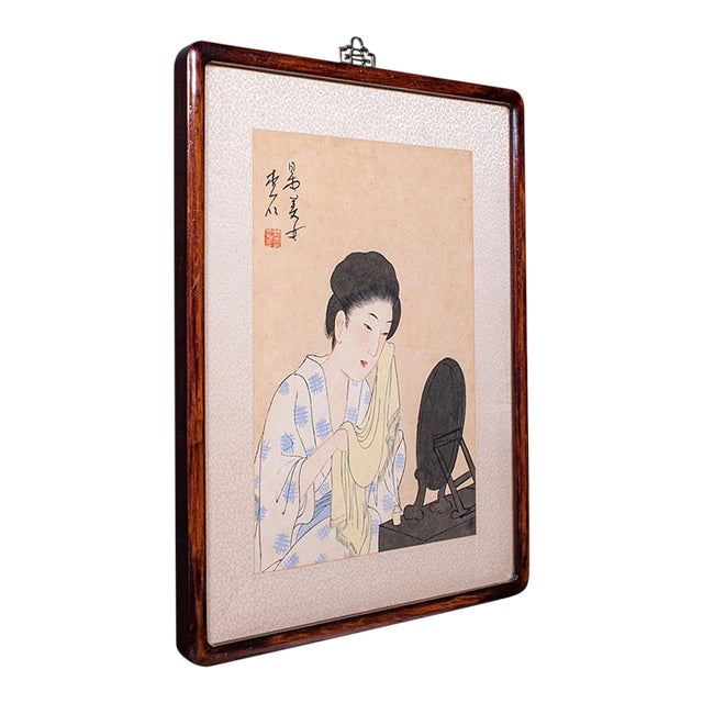 Antique Figural Woodblock Print, Japanese Art, Framed, Meiji, Yoshu Chikanobu For Sale
