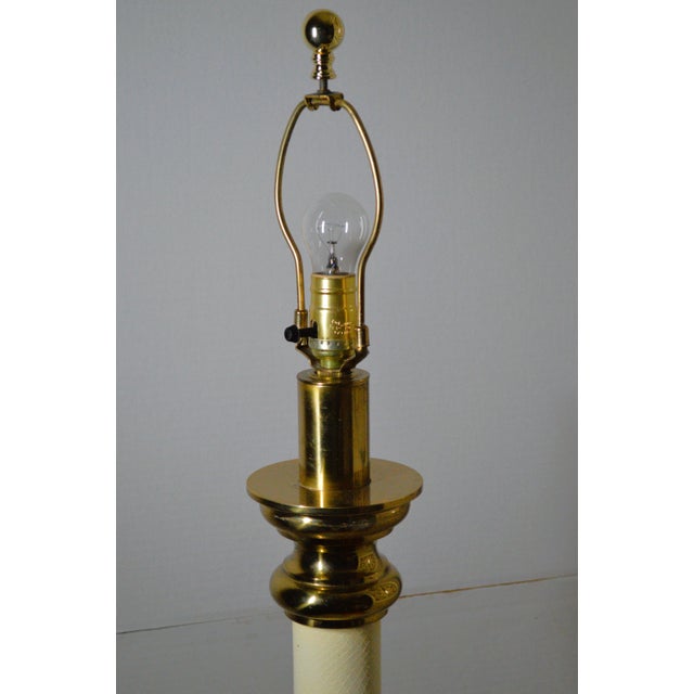 Metal 1970s Stiffel Cream Faux Embossed Snakeskin Brass Floor Lamp For Sale - Image 7 of 16