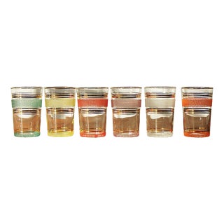 Frost & Gold Bands Glasses, 1950s, Set of 6 For Sale