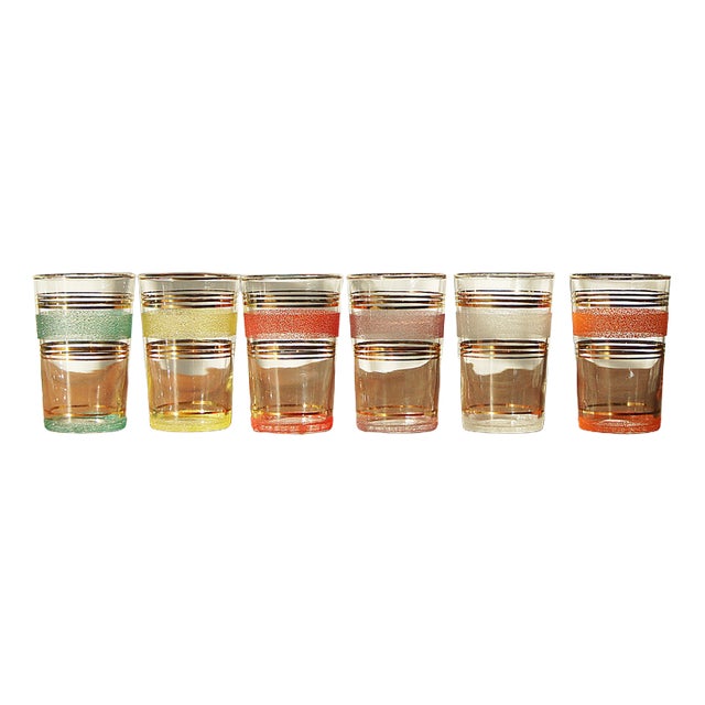 Frost & Gold Bands Glasses, 1950s, Set of 6 For Sale
