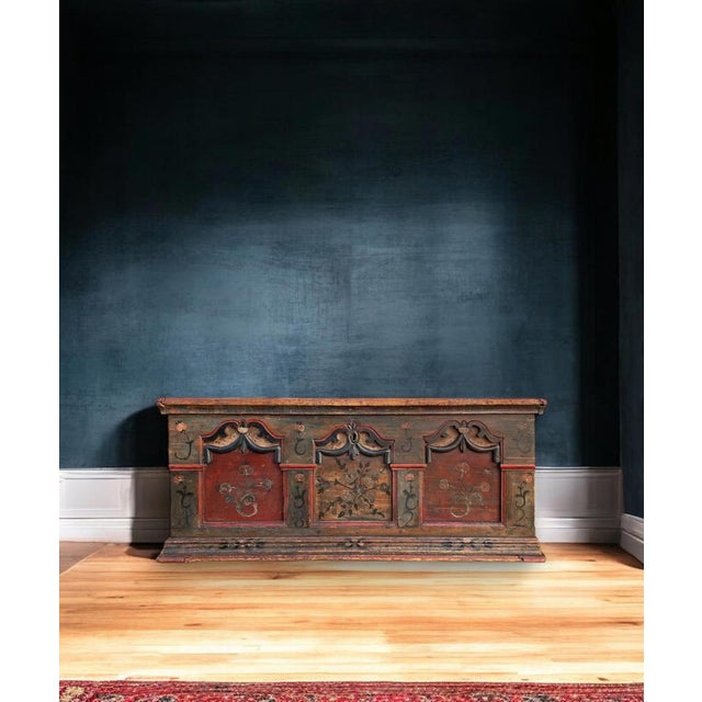 1822 Alpine Blue Floral Painted Blanket Chest For Sale - Image 16 of 18