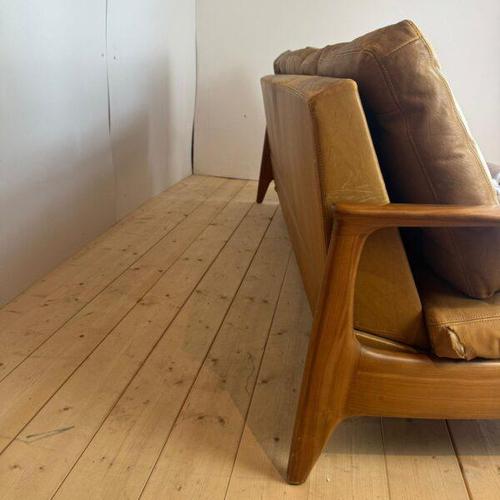 Mid-Century Scandinavian Three-Seater Leather Sofa Bed For Sale - Image 3 of 5