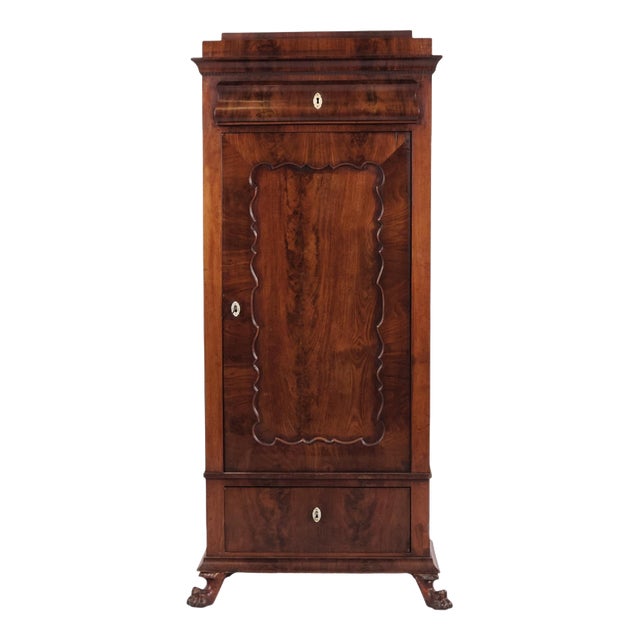 Antique Hand-Polished Mahogany Silverware Cabinet with Lion Feet, 1860s For Sale