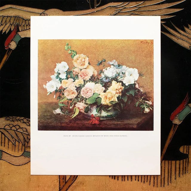 French 1950s After Henri Fantin-Latour "Bouquet of Roses and Other Flowers", First Edition Swiss Full-Color Print For Sale - Image 3 of 9