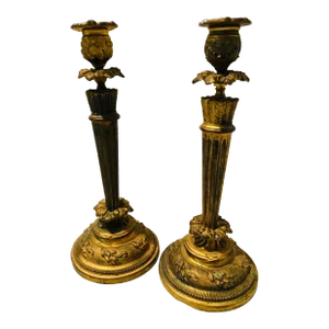 Early 20th Century Antique Bronze Candlesticks - A Pair
