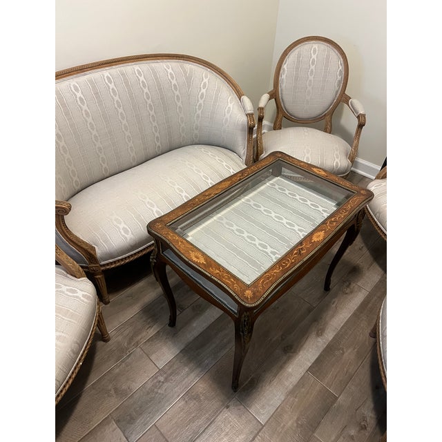 Comfortable, sturdy & recently professionally reupholstered. In the style of Louis XIV, from the 19th century. There are 4...