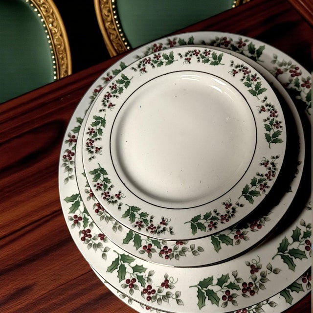 White Gibson Holiday Charm Holly Berry Dinnerware Place Setting for 4 - Set of 33 Pieces For Sale - Image 8 of 17
