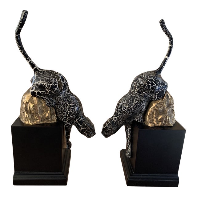 Art Deco Style Black and Gold Panther Bookends Chairish