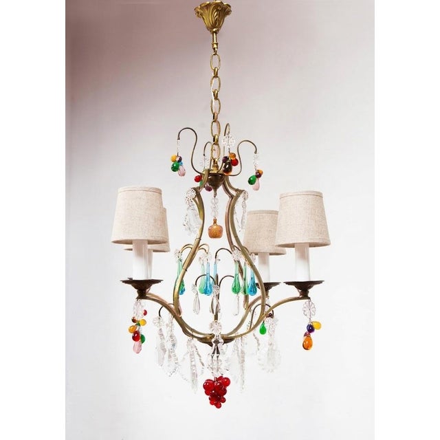 French Bronze Chandelier with Colored Crystals, 1950s For Sale - Image 3 of 12