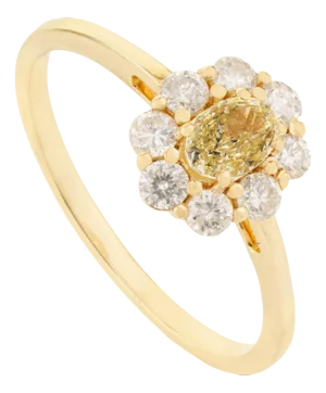 Vintage-Inspired Natural Yellow Diamond Cluster Engagement Ring 14k Gold Size 5.5