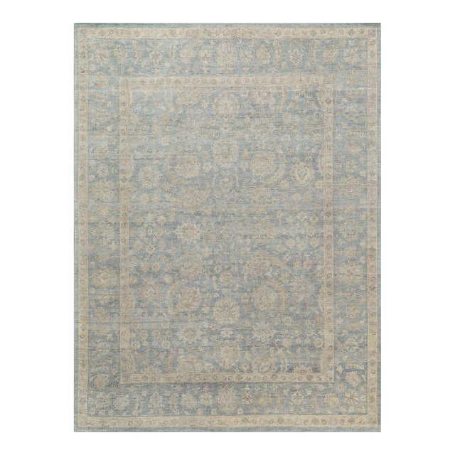 Exquisite Rugs Harper Hand-Knotted New Zealand Wool Blue/Beige Rug-9'X12' For Sale