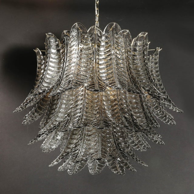 Modernist Hand-Blown Smoked Gray Murano Glass 3-Tier Reeded Feather Chandelier For Sale - Image 16 of 18
