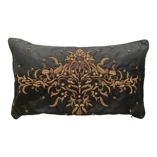 Zardozi Embroidered Satin Accent Pillow Cover For Sale