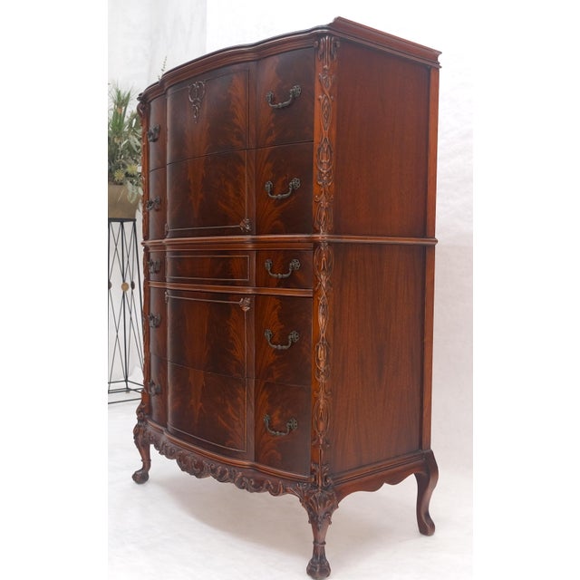 Tall Carved Mahogany Chinese Chippendale Style Bow Front High Chest Dresser For Sale - Image 6 of 18