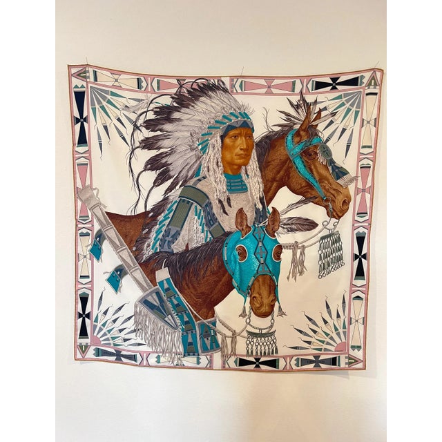 HERMES APPARAT des PLAINES Silk scarf by A.Tzapoff The American Indians are represented by a chief in ceremonial costume...