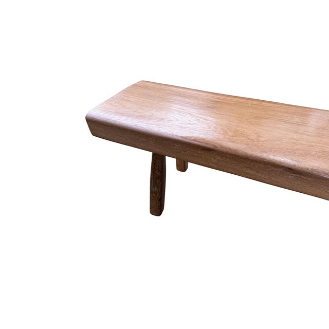 Brown Solid Teak Wood Bench With Softened Edges and Sculptural Leg Form For Sale - Image 8 of 8
