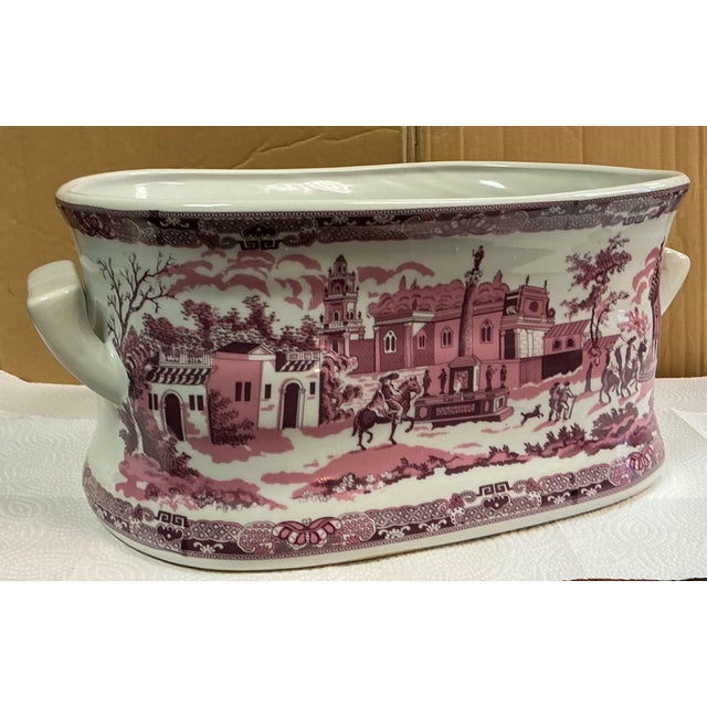 Pink Victorian Style Pink Transferware Footbath / Cachepot / Planter / Ice Bucket For Sale - Image 8 of 8