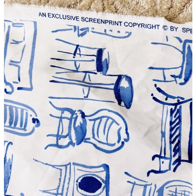 Mid-Century Modern Vintage Mid-Century Blue & White Chair Motif Upholstery Fabric – 8 Yards For Sale - Image 3 of 6