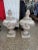 Vintage Concrete Urns With Rams Heads & Garlands sold as found in vintage condition previously owned and used.