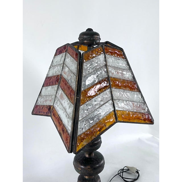 Large Brutalist Thick Glass and Metal Table Lamp by Longobard, Italy, 1970s For Sale - Image 16 of 18