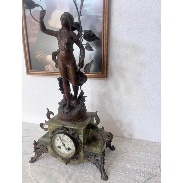 Antique French Art Nouveau Ch. Ruchot “Volubilis” Onyx Figural Mantel Clock For Sale - Image 10 of 10