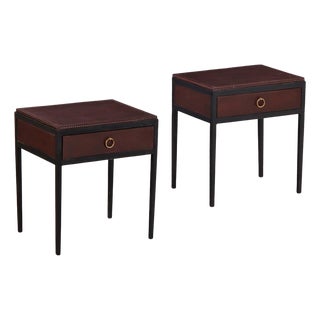 Pair of Contemporary Argentine Leather and Iron Nightstands in the Manner of Jean-Michel Frank For Sale