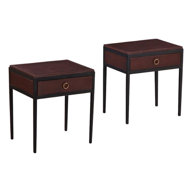 Pair of Contemporary Argentine Leather and Iron Nightstands in the Manner of Jean-Michel Frank For Sale